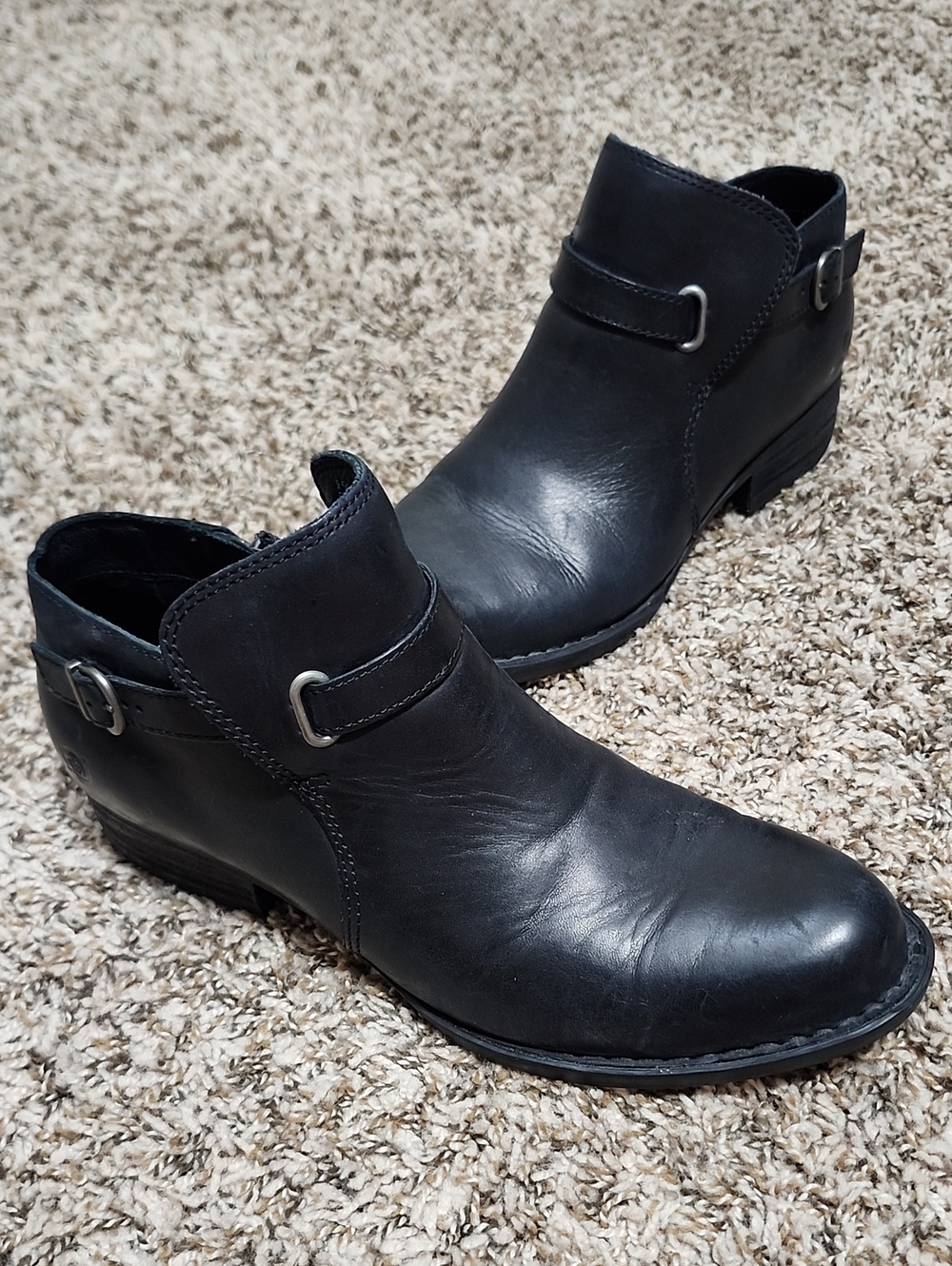 Børn Jem Classic Black Leather Harness Ankle Boots Size 9.5 Goth Moto Edgy